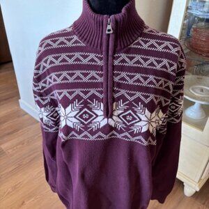 Weatherproof Unisex Plum Purple White Quarter Zip Cotton Sweater EUC L